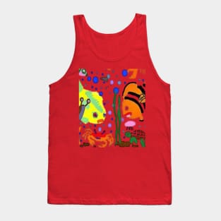 Marine Life illustration on Red Background Tank Top